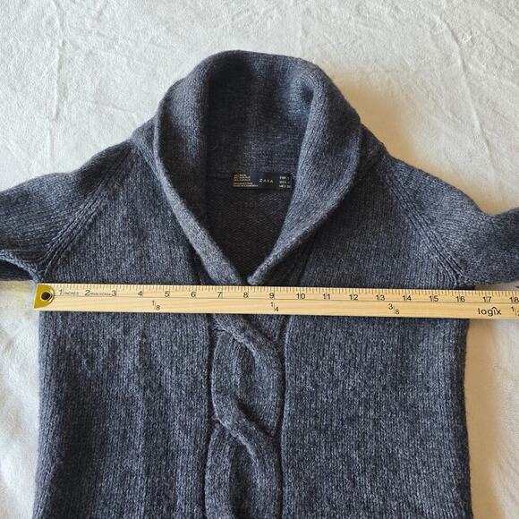 Zara Women’s Gray Wool Alpaca Blend Cable Knit Shawl Collar Sweater Sz S Cozy - Picture 4 of 5